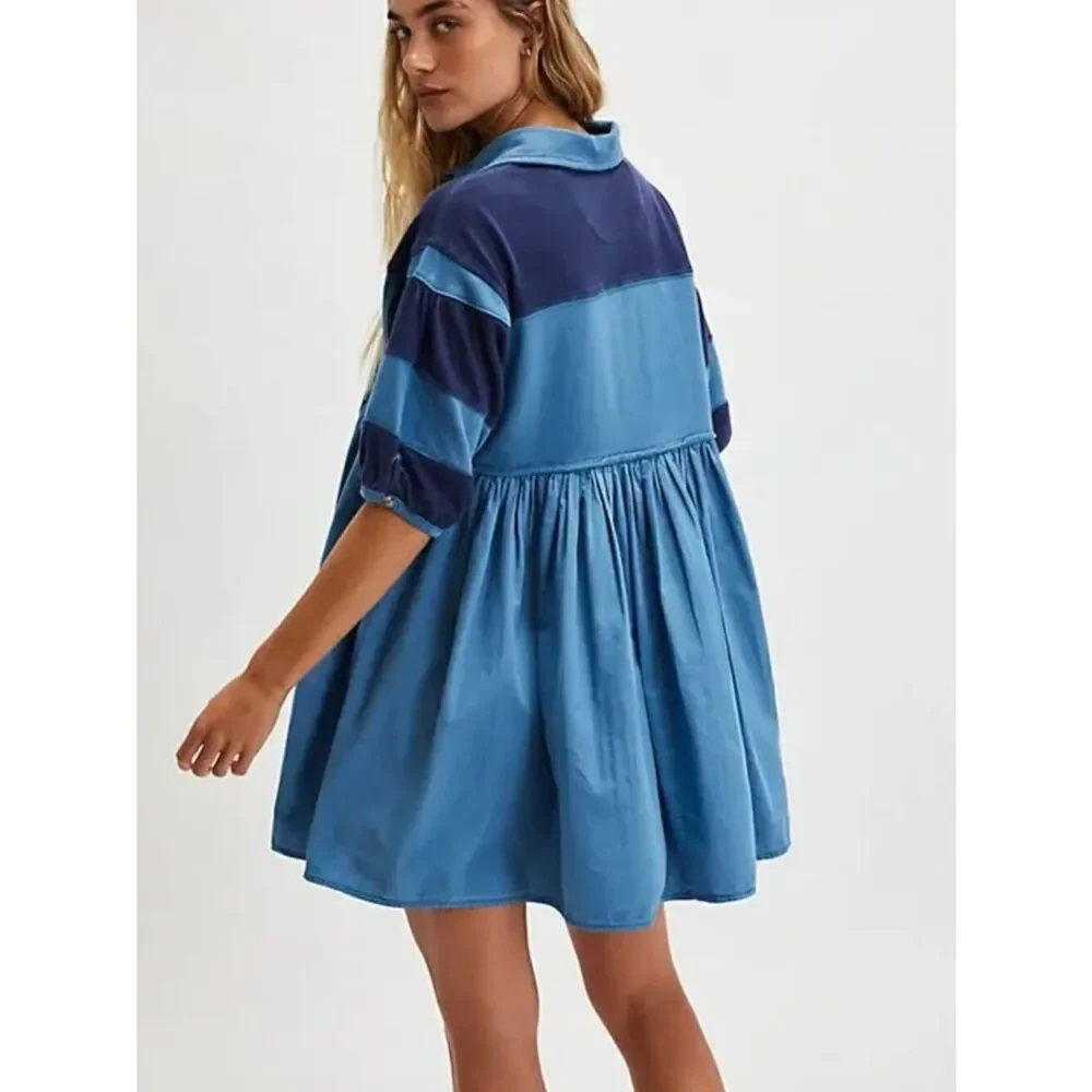 Free People Remi Rugby Mini Dress Blue